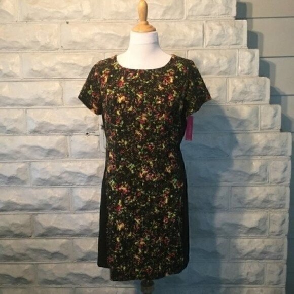 XHILIRATION Black and Floral Color Block Dress XL - Picture 2 of 9